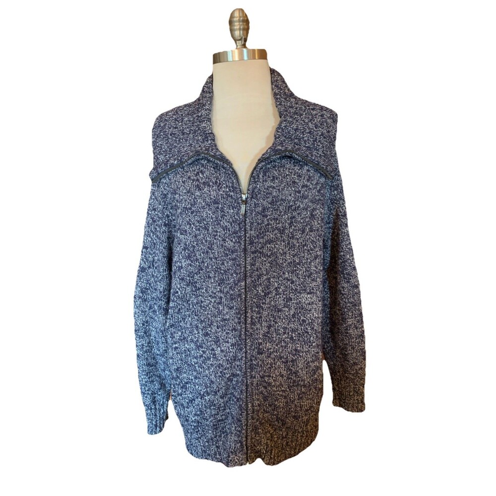 LL Bean Women's Sz XL Full Zip Cardigan Sweater Navy Preppy Old Money Classic